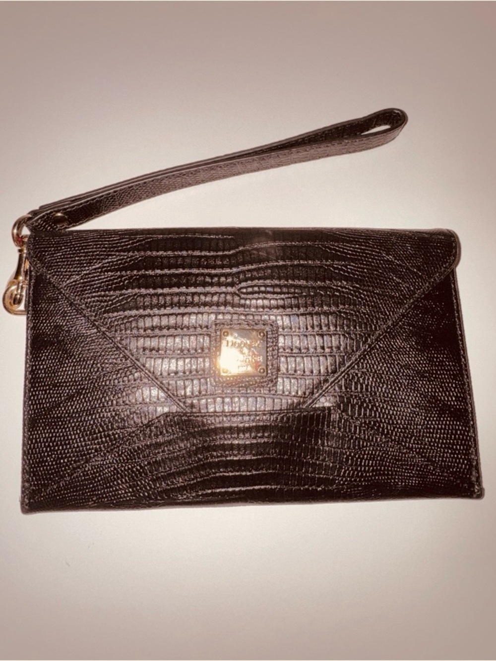 Dooney & Bourke Textured Envelope Wristlet Clutch with Gold Logo Plaque